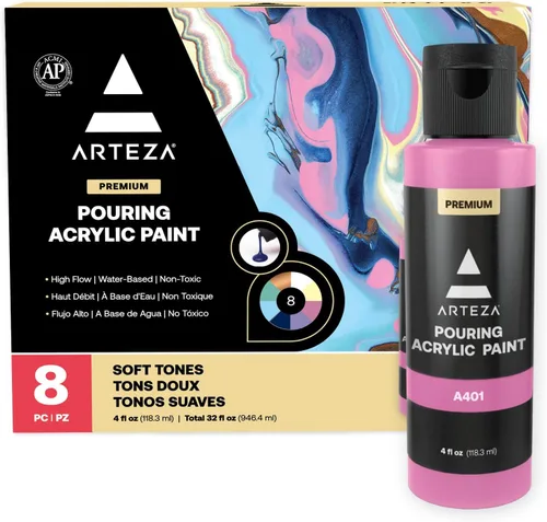 Miniatura 7 de ARTEZA Juego de 4 colores de pintura acrílica para vertido, botellas de 4 onzas, tonos aguamarina, pintura acrílica de alto flujo, suministros