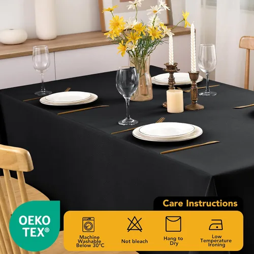 Miniatura 7 de Paquete de 6 manteles negros para mesas cuadradas, 54 x 54 pulgadas, tela de poliéster resistente a las manchas para mesas de 2 pies, manteles