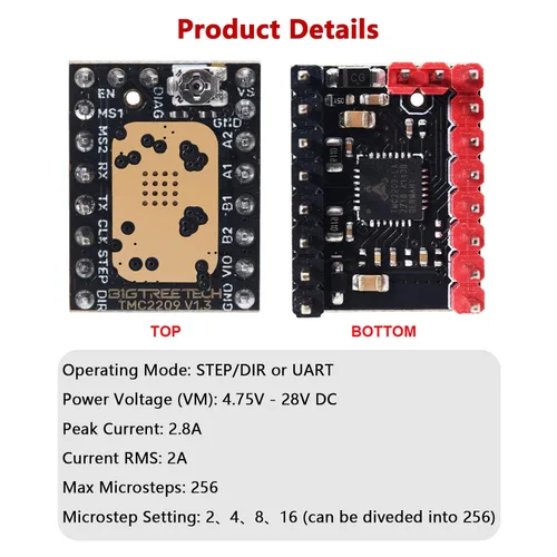 Miniatura 7 de BIGTREETECH TMC2209 V1.3 UART controlador de motor paso a paso 2.8A Peak Stepstick controlador silencioso para Manta M8P, Octopus V1.1, Octopus Pro