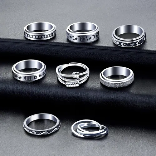 Miniatura 4 de Spinner Ring for Anxiety 8pcs Stainless Steel Fidget Rings Anti Anxiety Ring Spinning Moon Star Cool Stress Relieving Rings for Women Men Teens Girls