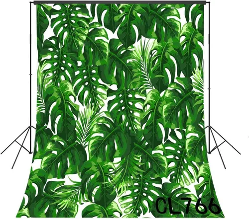 Miniatura 7 de Fondo de fotografía de plantas de hojas verdes primaverales de 3 x 5 pies, Monstera y hoja de palma sobre fondo beige para fotografía, fondo
