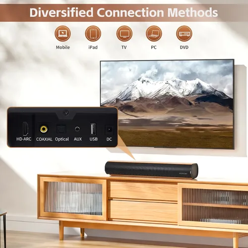 Miniatura 7 de Barra de sonido para Smart TV, barra de sonido de 50 W con conexión Bluetooth/ARC/óptica/AUX, aumento de volumen automático