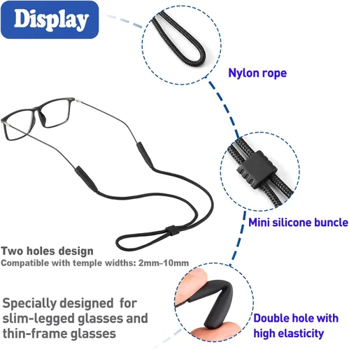 Miniatura 2 de Soporte de correa para lentes para lentes de brazos delgados – Correas de soporte para gafas alrededor del cuello – Correas de gafas de sol