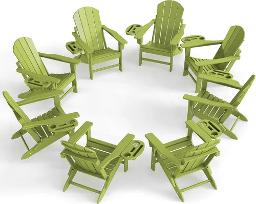 Miniatura 58 de NAVINE Juego de 2 sillas Adirondack plegables de polietileno de alta densidad con portavasos multifuncional, resistente a la intemperie, para Blanco