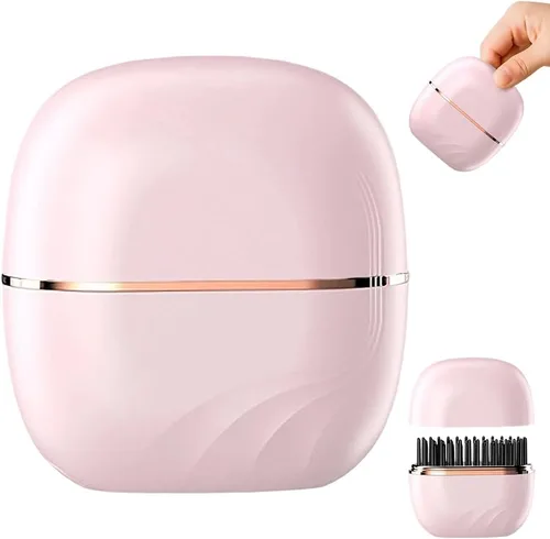 Miniatura 8 de Mini alisador de pelo, peine caliente recargable inalámbrico 2 en 1, alisador de pelo portátil para viajes con calentamiento rápido y diseño Rosa