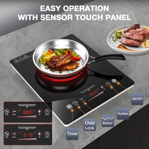 Miniatura 6 de VBGK - Cocina eléctrica de un solo quemador, estufa eléctrica de 110 V y 1800 W con control táctil LED, quemador eléctrico único de 9 niveles