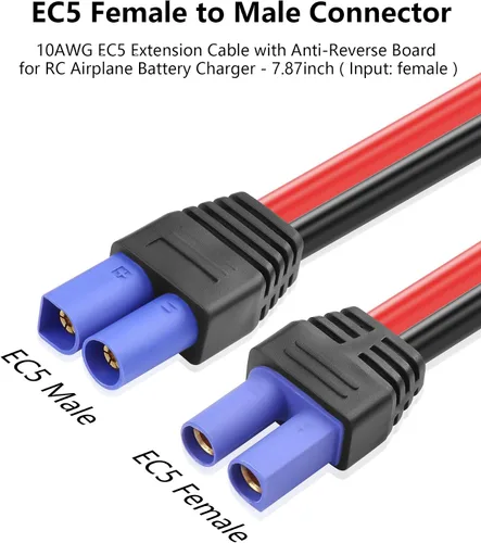 Miniatura 2 de CERRXIAN Conector EC5 hembra a macho, cable de extensión 10AWG EC5 con placa anti-reversa para cargador de batería de avión RC - 7.87 pulgadas