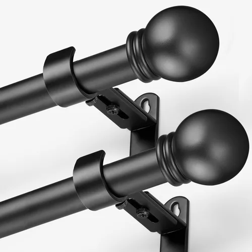 Miniatura 14 de Cortinero para ventanas, 16 a 76 pulgadas, con longitud máxima ajustable de 88 pulgadas, diámetro de 1 pulgada y remates redondos, color negro