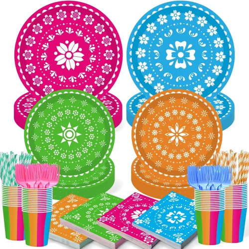 120 piezas de platos y servilletas para fiesta mexicana, juego de vajilla para decoración de fiesta del Cinco de Mayo para México, taco, carnaval