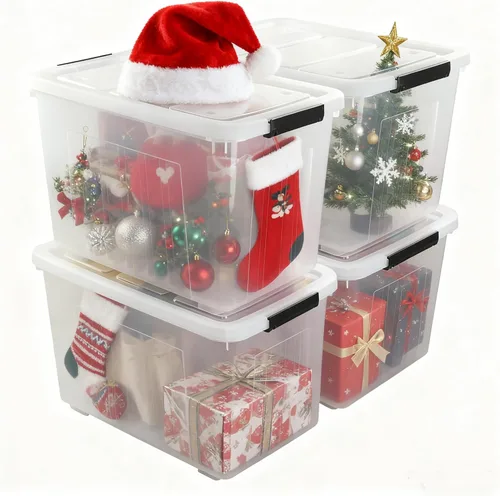 Miniatura 4 de Contenedores de almacenamiento transparentes de 70 L, paquete de 4, contenedores de almacenamiento apilables de plástico con tapas y ruedas, sin BPA