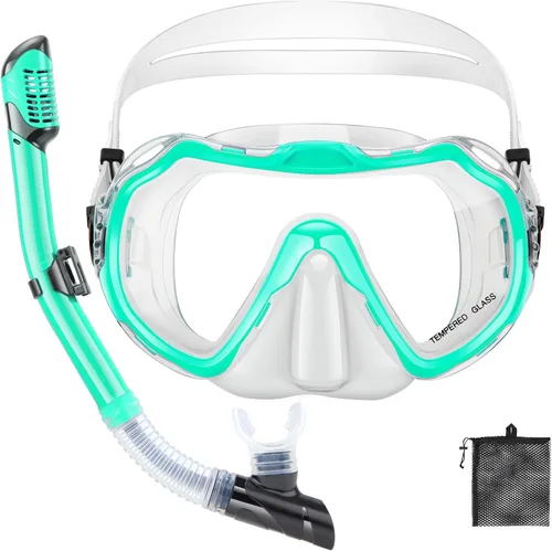 Miniatura 13 de Snorkeling Gear for Adults, Adult Snorkel Set with Panoramic Anti-Leak and Anti-Fog Tempered Glass Snorkel Mask, Dry Top Snorkel, Snorkle Mask Set