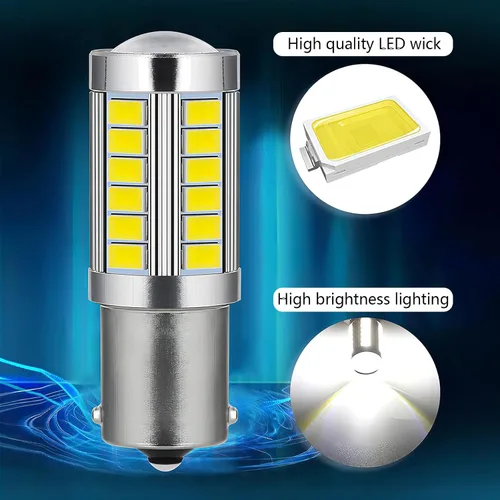Miniatura 6 de 4 luces LED 1156 de señal de freno de giro trasero para automóvil, bombillas 33SMD súper brillantes, para interior de 12 V, caravana, remolque