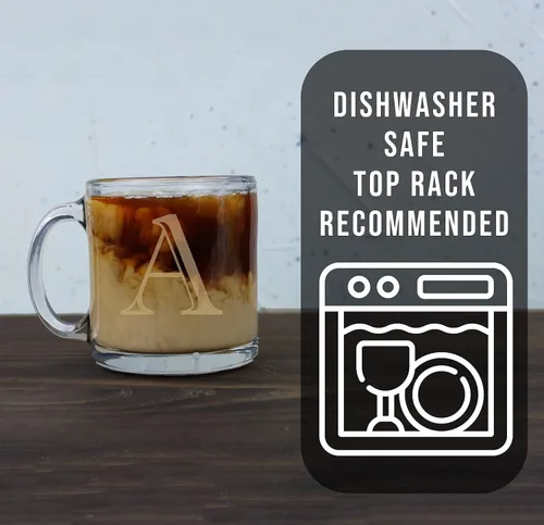 Miniatura 3 de Spotted Dog Company Taza de café de vidrio transparente con monograma grabado de 12 onzas (letra A), regalos de café personalizados de la A a la Z