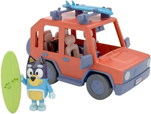 Miniatura 8 de Bluey Heeler - Coche de juguete familiar 4WD para niños pequeños con 4 figuras, tablas de surf y hoja de calcomanías, juego de simulación, juguetes