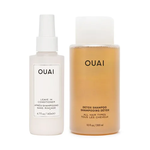 OUAI Paquete de peinado y tratamiento del cabello, incluye acondicionador sin enjuague y champú desintoxicante, productos para el cuidado del