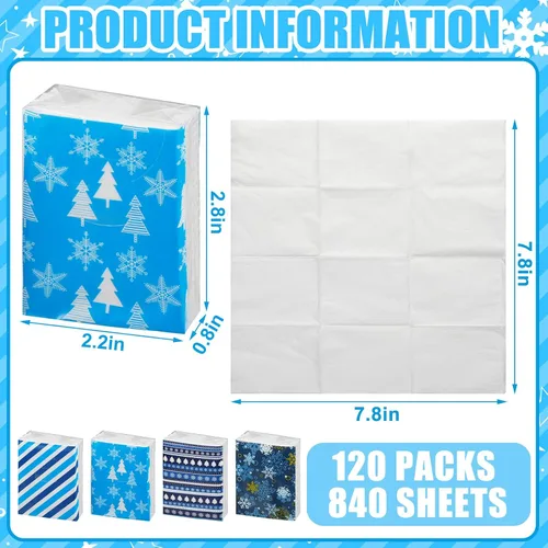 Miniatura 2 de Kisston Paquete de 120 pañuelos de bolsillo de Navidad a granel, 3 capas, pañuelos faciales individuales, paquetes de pañuelos de tamaño de viaje