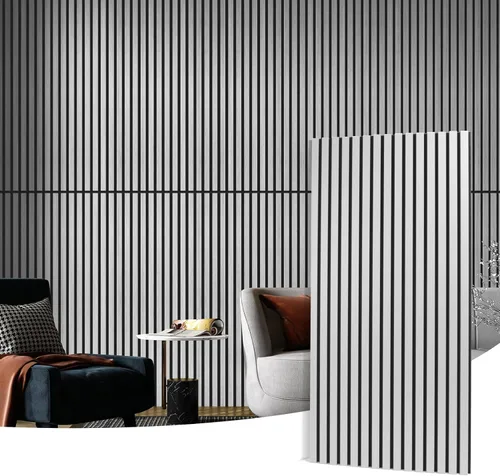 Art3d 2 Paneles Acústicos de Listones de Madera para Pared y Techo - Panel 3D Ranurado de Absorción de Sonido con Acabado de Madera - Plata Plateado
