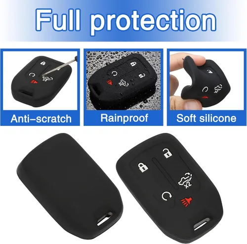 Miniatura 5 de TOMALL Paquete de 2 fundas para llavero GMC con llavero, funda de llave de goma de silicona de 5 botones compatible con GMC Acadia Sierra Terrain
