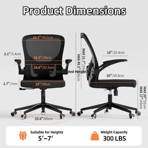Miniatura 2 de Silla de oficina ergonómica, silla de escritorio de malla con respaldo alto para computadora con altura ajustable, soporte lumbar, reposabrazos