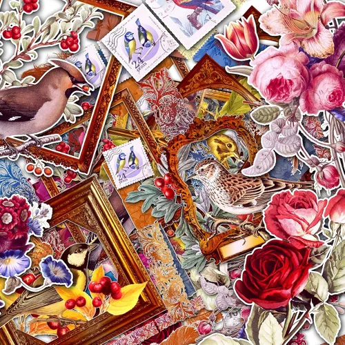 Miniatura 2 de Decoupage - Paquete de papel (15 hojas de 8 x 11 pulgadas), pájaros y flores del siglo XIX HANATABA Vintage Art Deco Styled Ephemera Pictures