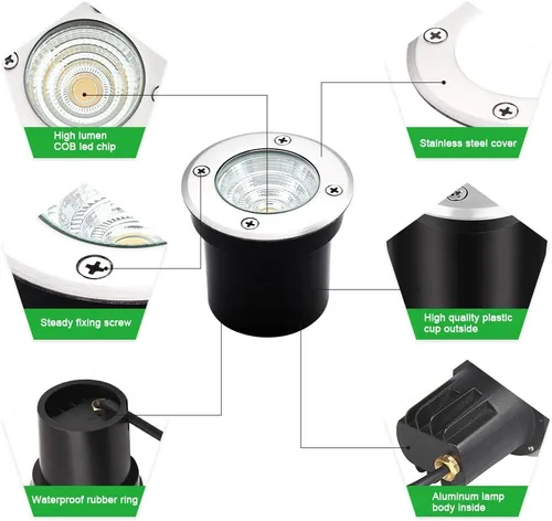 Miniatura 2 de Luces de pozo de iluminación de paisaje, bajo voltaje al aire libre en tierra, 5 W 12 V-24 V, impermeable, luz blanca cálida de 3000 K para jardín