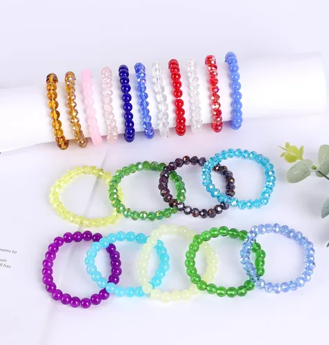 Miniatura 7 de Svovin 20 pulseras elásticas de cuentas de 0.315 pulgadas para mujer, cristal de cristal, hechas a mano, elásticas, multicolor, apilables, redondas