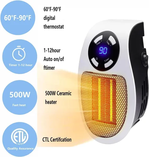 Miniatura 6 de Mini calentador de espacio de 450 W con detección de temperatura, toma de pared remota, calentador de espacio eléctrico como se ve en la televisión