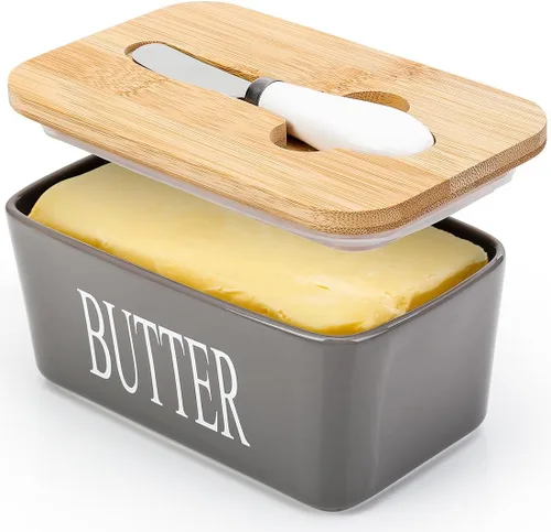 Miniatura 12 de Mantequillera con tapa: plato grande para mantequilla para encimera, recipiente de cerámica para mantequilla con cuchillo y alta calidad - Caja