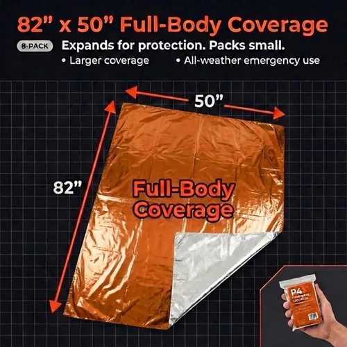 Miniatura 4 de PREPARED4X Paquete de 8 mantas Mylar – Manta de emergencia impermeable – Equipo de supervivencia resistente a rasgaduras y desgarros – Manta térmica
