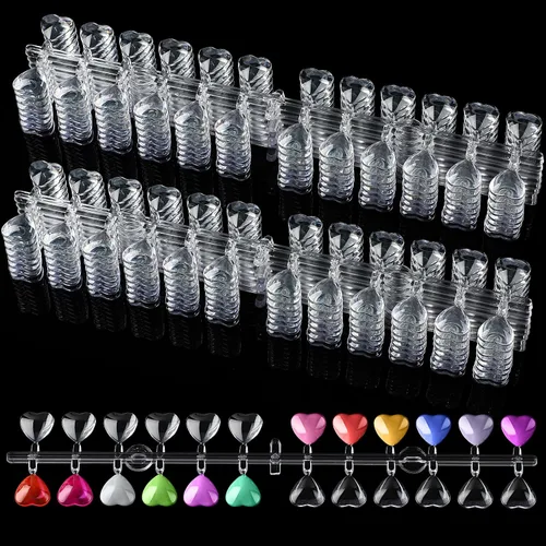 Maitys 480 puntas de uñas postizas de corazón, transparente, color de uñas, tarjetas con adhesivo adhesivo para botellas, esmalte colorido,