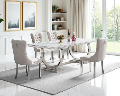 Miniatura 13 de Juego de mesa de comedor de mármol sintético, 7 piezas, juego de mesa de cocina y comedor para 6, mesa de comedor rectangular blanca de 70 pulgadas