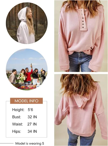 Miniatura 5 de Dokotoo Sudaderas con capucha de manga larga con cuello en V y botones para mujer