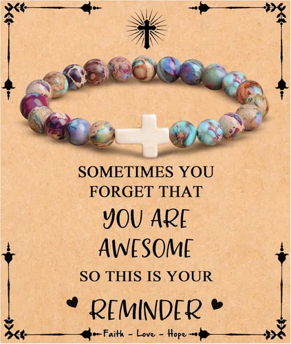 JoycuFF Christian Gifts, Cross Bracelet for Women Girls, Faith Easter Catholic Religious Christian Jewelry, Meaningful Baptism Communion Natural