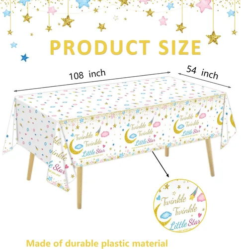 Miniatura 2 de Oigco Paquete de 3 manteles de decoración para fiesta de revelación de género Twinkle Twinkle Little Star, mantel de revelación de género