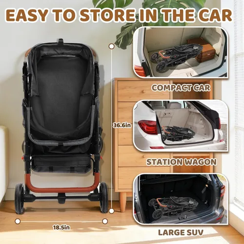 Miniatura 8 de Cochecito de perro para mascotas pequeñas, transportador de 4 ruedas todo terreno para gatos y perros con ruedas delanteras de 360°, mango ajustable