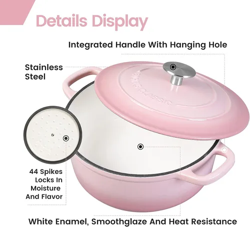 Miniatura 5 de EDGING CASTING Horno holandés cubierto de hierro fundido esmaltado de 5.5 cuartos de galón con doble asa, hornos holandeses con tapa para hornear