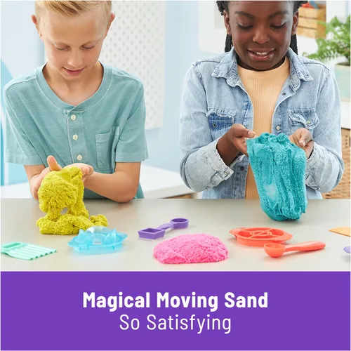 Miniatura 8 de Kinetic Sand, Ultimate Sandisfying Set con arena de juego de 2 libras (rosa, amarillo y verde azulado), 10 herramientas y moldes, juguetes