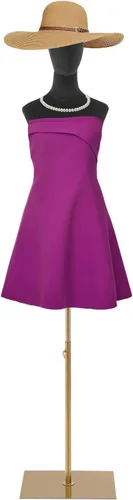 Miniatura 4 de Cuerpo de maniquí femenino Forma de vestido de tela de lino Manikin Torso con cabeza desmontable Altura ajustable Soporte de metal, para coser ropa