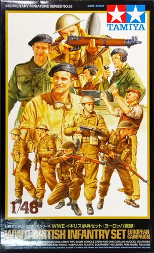Tamiya 300032526 - Conjunto de figuras de la Segunda Guerra Mundial Infantería Británica en Europa, Kit militar 1:48