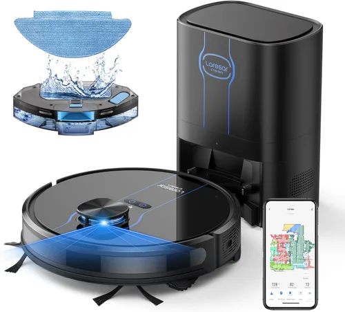 Robot Aspirador y Trapeador Combinado, Aspiradora Robótica de 5000Pa con Base de Vaciado Automático por 60 Días, Robot Aspirador Inteligente con