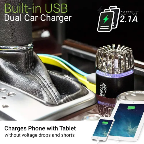 Miniatura 5 de Ionizador purificador de aire para automóvil - Desodorizador iónico antimicrobiano para automóvil de 12V enchufable con cargador USB dual