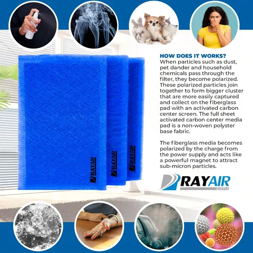 Miniatura 4 de RAYAIR SUPPLY Almohadillas de filtro de repuesto de 12 x 12 pulgadas compatibles con limpiador de aire dinámico (paquete de 3) (12 x 12)