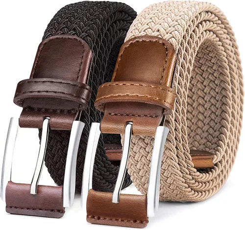 BULLIANT Cinturón para hombre, paquete de 2, cinturón elástico trenzado para hombre, pantalones de caza, pantalones de mezclilla, 1 38 pulgadas