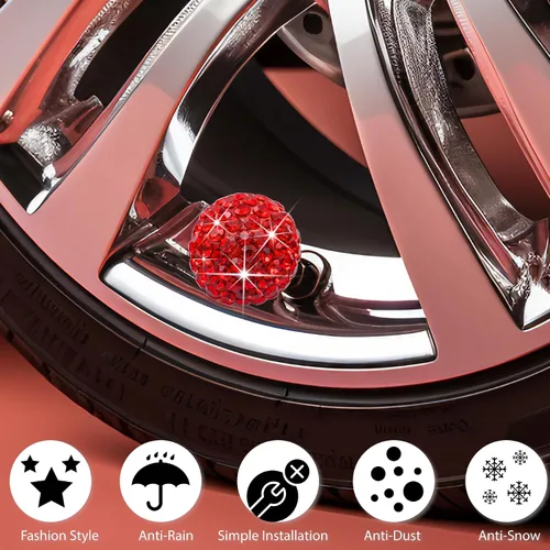 Miniatura 5 de 4 piezas de tapas de vástago de válvula de neumático con cristal brillante de diamante, tapas de válvula de neumático de rueda de coche con brillo