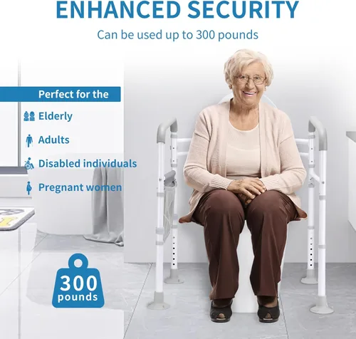 Miniatura 6 de Rieles de seguridad para inodoro (300 libras) – Marco de mango de inodoro ajustable y plegable para adultos mayores y discapacitados, soporta todo