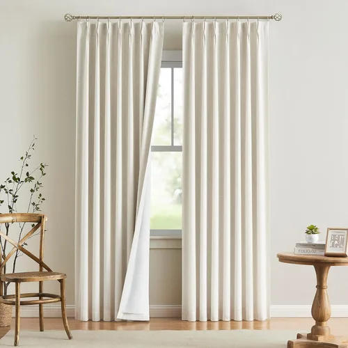 Miniatura 61 de Vision Home Cortinas marrones con pliegues pinzados de bloqueo total, cortinas de ventana de lino mezclado para oscurecimiento de la habitación, 95