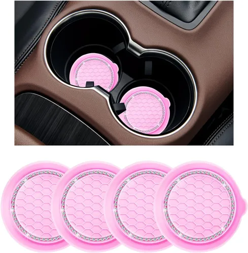 Miniatura 10 de Ziciner 4 unidades de portavasos para automóvil, portavasos de silicona antideslizante de 3.15 pulgadas, tapete para taza de automóvil con diamantes