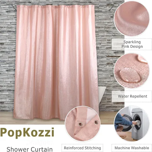 Miniatura 2 de Cortina de ducha con purpurina rosa rubor: cortinas de tela metálica brillante de lujo para decoración de baño de niñas coquetas – Fancy Glam lindos