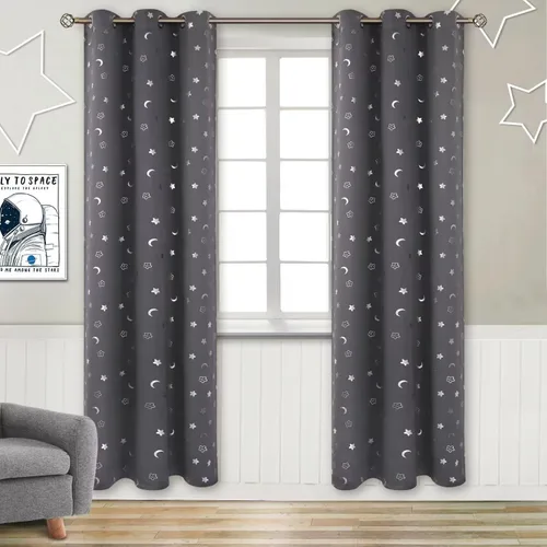 Miniatura 112 de BGment Cortinas opacas para dormitorio infantil, con aislamiento térmico, con ojales, estampado de estrellas plateadas, cortinas para oscurecer