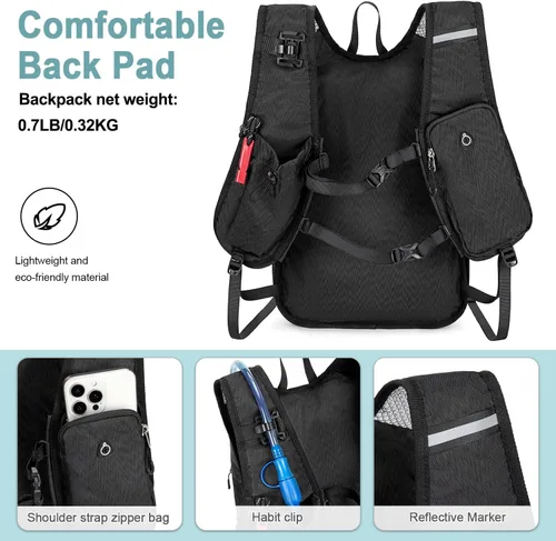 Miniatura 5 de BOVIP Mochila de hidratación ligera, mochila de senderismo multiusos de 15 litros con bolsa de agua de 1.5 L, mochila de agua hidráulica